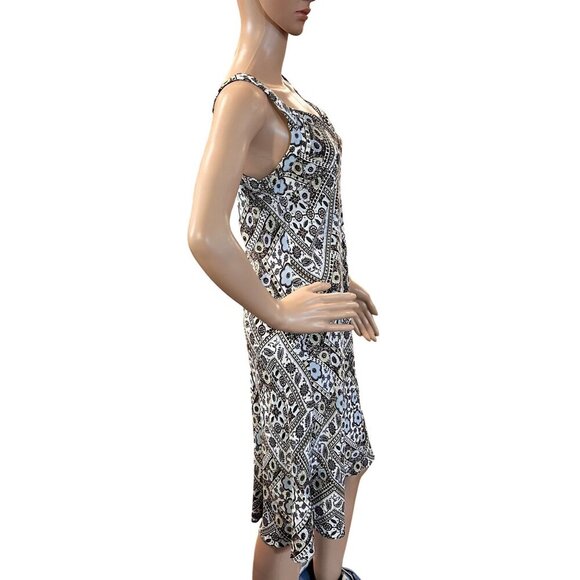 Ann Taylor Loft Sleeveless Midi Mini Dress Floral Geometric Print White Blue Gre - Picture 3 of 6